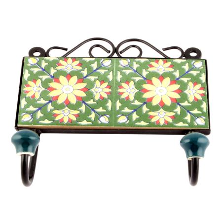 Forest Green Yellow Sunflower Ceramic Tiles Hooks